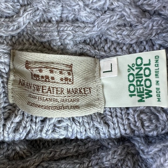 Aran Sweater Market Merino Wool Cable Knit Side-Zip Sweater Tunic Gray Large GUC - Picture 15 of 16